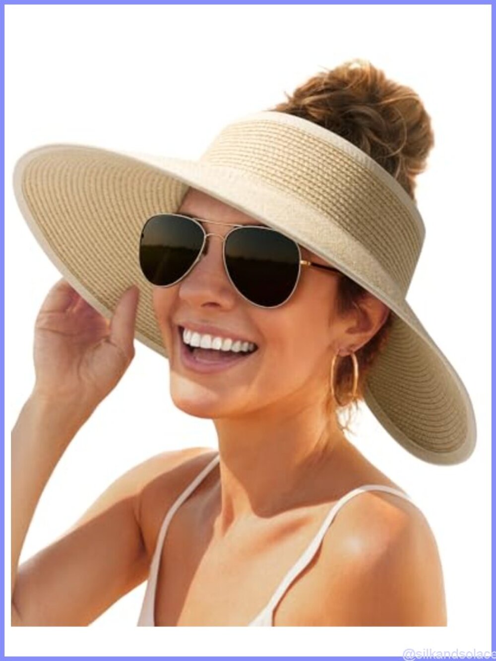 FURTALK Womens Wide Brim Straw Sun Hat Ponytail Hole Foldable Beach Visor